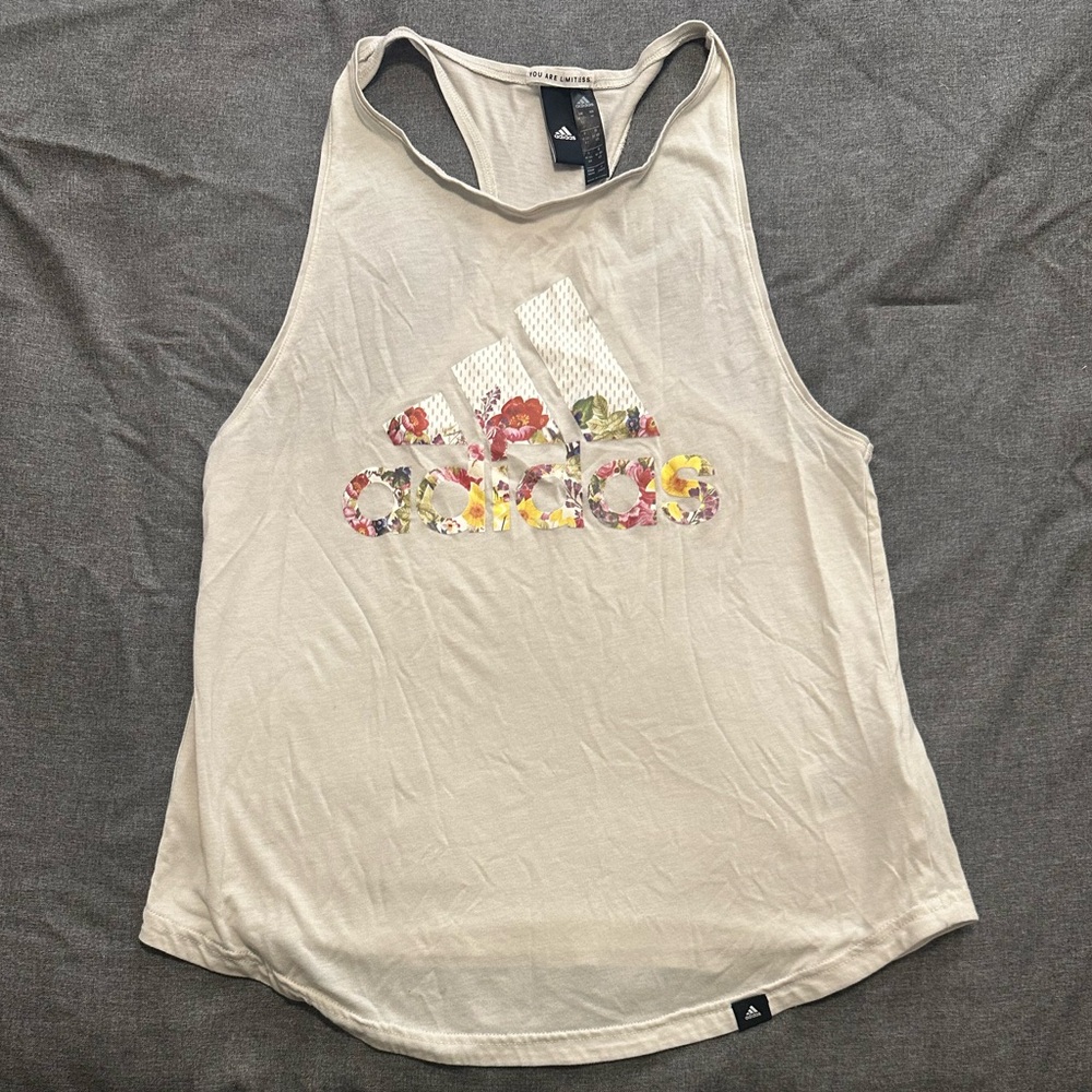 Adidas Tan with Floral Logo Tank Top